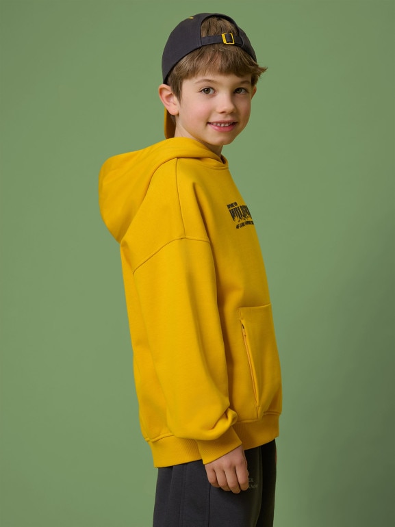 Chłopięca bluza nierozpinana z kapturem 4F 4FJRSS26TSWSM2826 - żółta