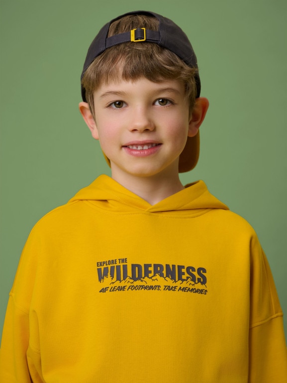 Chłopięca bluza nierozpinana z kapturem 4F 4FJRSS26TSWSM2826 - żółta