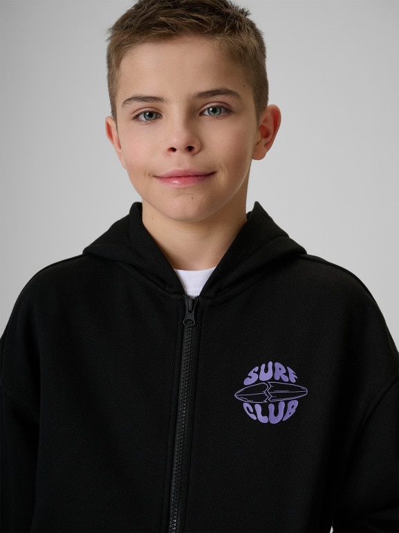 Chłopięca bluza rozpinana z kapturem 4F 4FJRSS26TSWSM2934 - czarna