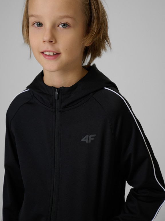 Chłopięca bluza treningowa rozpinana z kapturem 4F 4FJRSS26TFSWM0992 - czarna