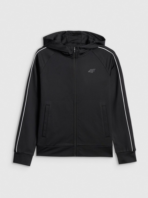 Chłopięca bluza treningowa rozpinana z kapturem 4F 4FJRSS26TFSWM0992 - czarna