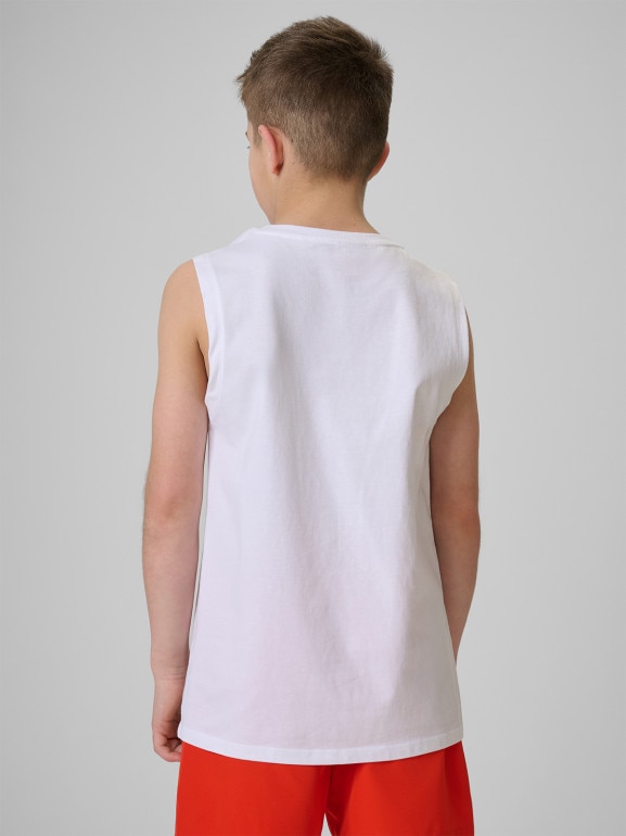Chłopięca koszulka bez rękawów z nadrukiem 4F 4FJWSS26TSLEM294 - biała