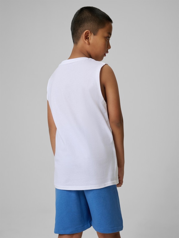 Chłopięca koszulka bez rękawów z nadrukiem 4F 4FJWSS26TSLEM295 - biała
