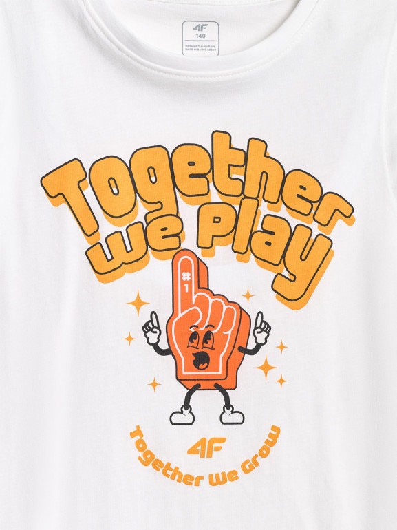 Chłopięca koszulka bez rękawów z nadrukiem 4F 4FJWSS26TSLEM295 - biała