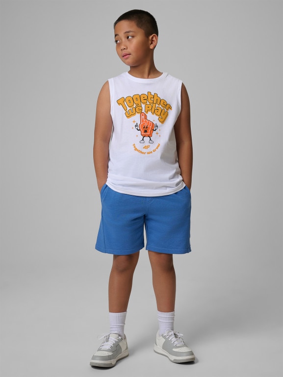 Chłopięca koszulka bez rękawów z nadrukiem 4F 4FJWSS26TSLEM295 - biała