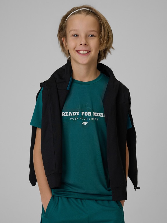 Chłopięca koszulka treningowa 4F 4FJRSS26TFTSM2390 - turkusowa