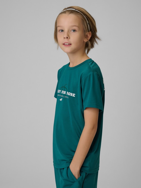 Chłopięca koszulka treningowa 4F 4FJRSS26TFTSM2390 - turkusowa