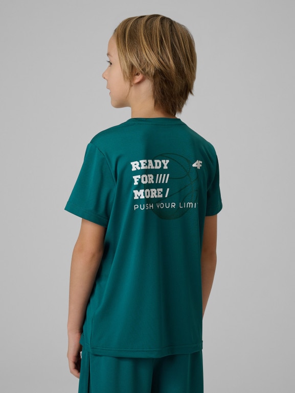 Chłopięca koszulka treningowa 4F 4FJRSS26TFTSM2390 - turkusowa