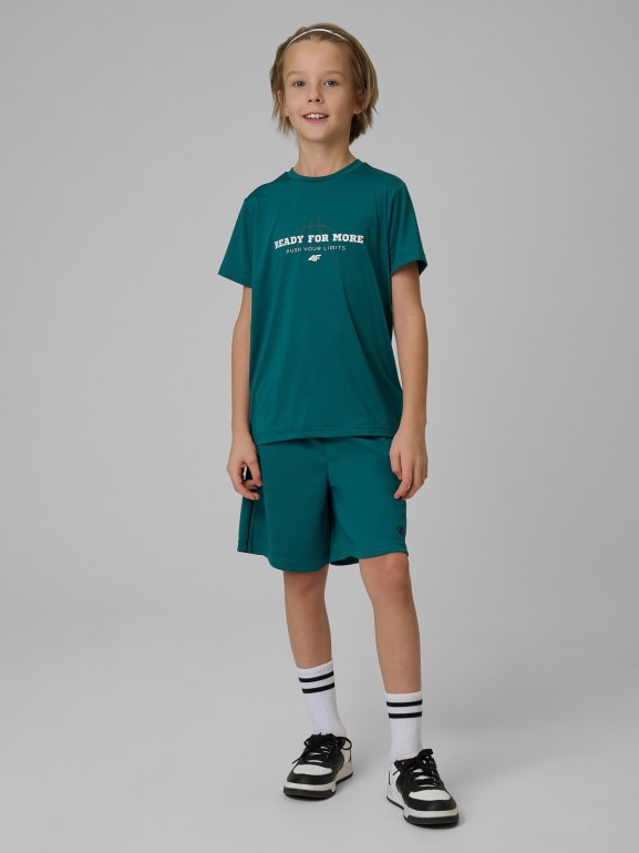 Chłopięca koszulka treningowa 4F 4FJRSS26TFTSM2390 - turkusowa