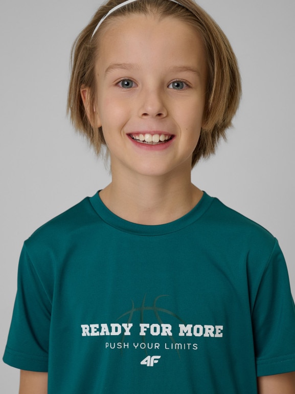 Chłopięca koszulka treningowa 4F 4FJRSS26TFTSM2390 - turkusowa