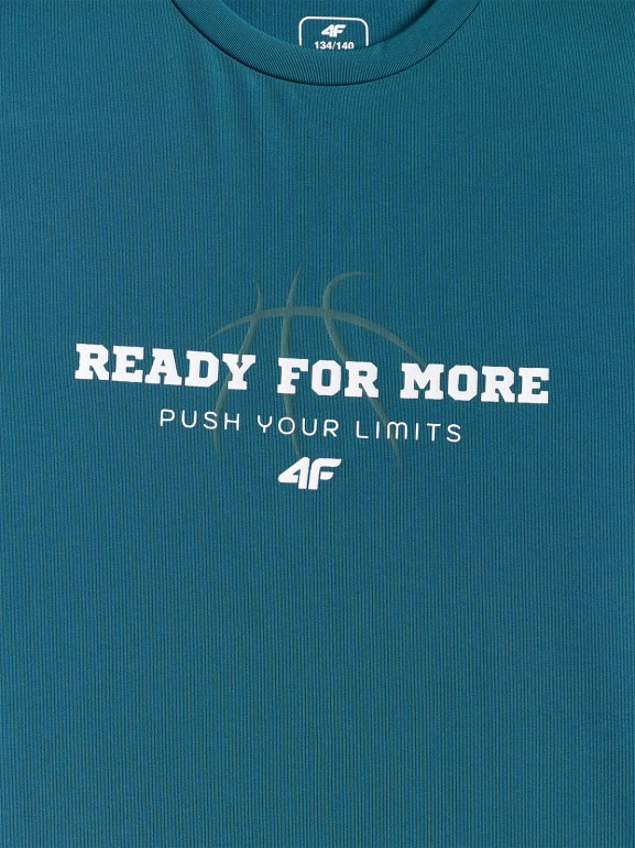 Chłopięca koszulka treningowa 4F 4FJRSS26TFTSM2390 - turkusowa