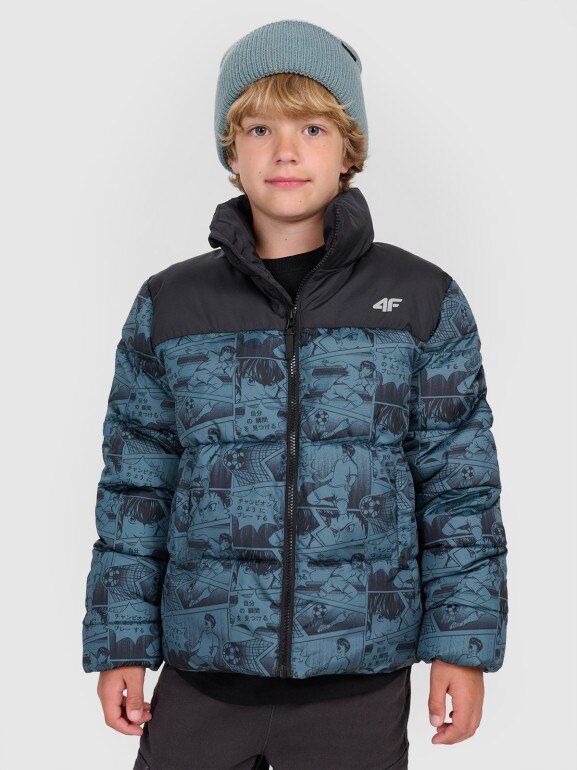 Chłopięca kurtka puchowa pikowana 4F 4FJRAW25TDJAM0749 - zielona