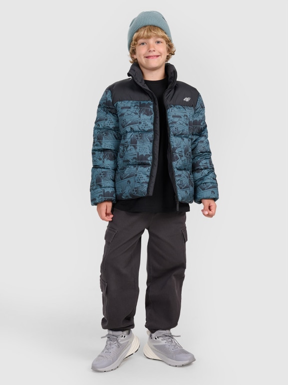 Chłopięca kurtka puchowa pikowana 4F 4FJRAW25TDJAM0749 - zielona