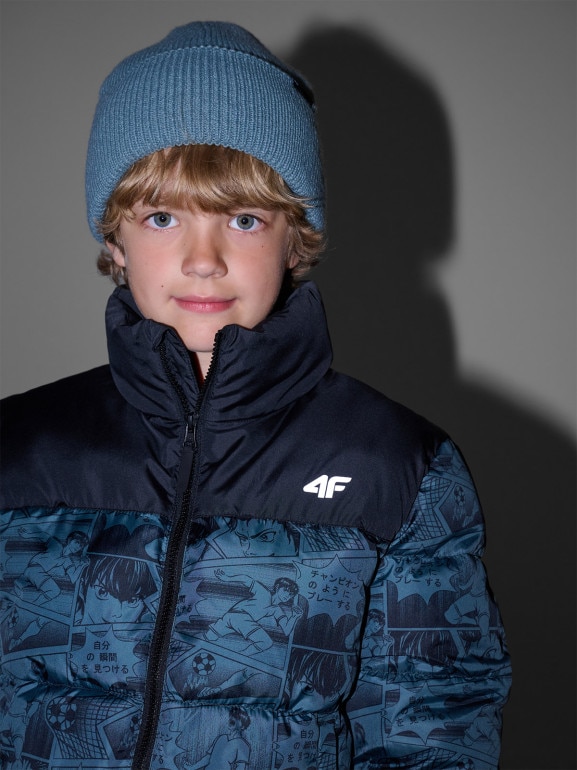 Chłopięca kurtka puchowa pikowana 4F 4FJRAW25TDJAM0749 - zielona