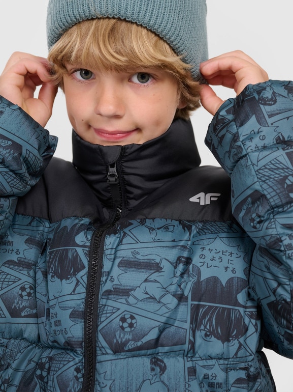 Chłopięca kurtka puchowa pikowana 4F 4FJRAW25TDJAM0749 - zielona