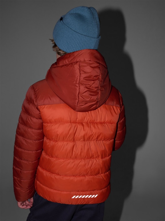 Chłopięca kurtka puchowa pikowana 4F 4FJRAW25TDJAM0770 - pomarańczowa