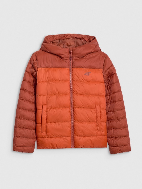 Chłopięca kurtka puchowa pikowana 4F 4FJRAW25TDJAM0770 - pomarańczowa