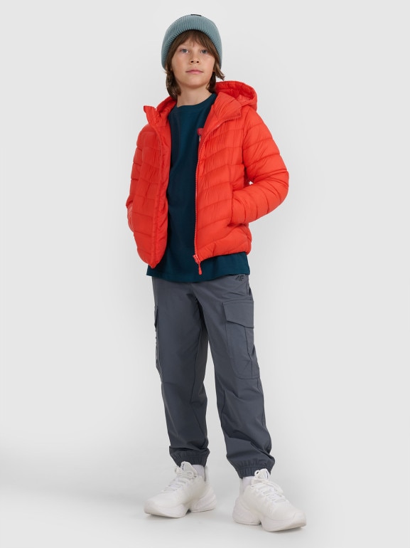 Chłopięca kurtka puchowa pikowana 4F 4FJRAW25TDJAM0819 - czerwona