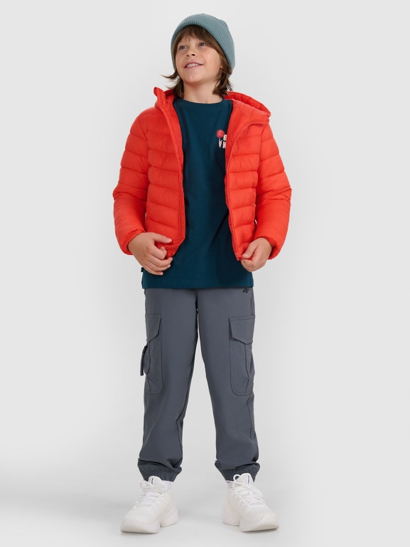 Chłopięca kurtka puchowa pikowana 4F 4FJRAW25TDJAM0819 - czerwona