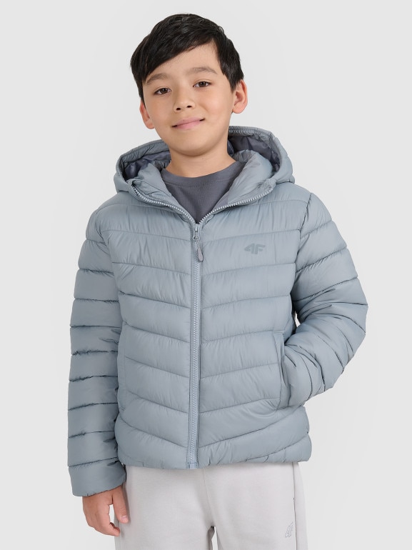 Chłopięca kurtka puchowa pikowana 4F 4FJRAW25TDJAM0819 - szara