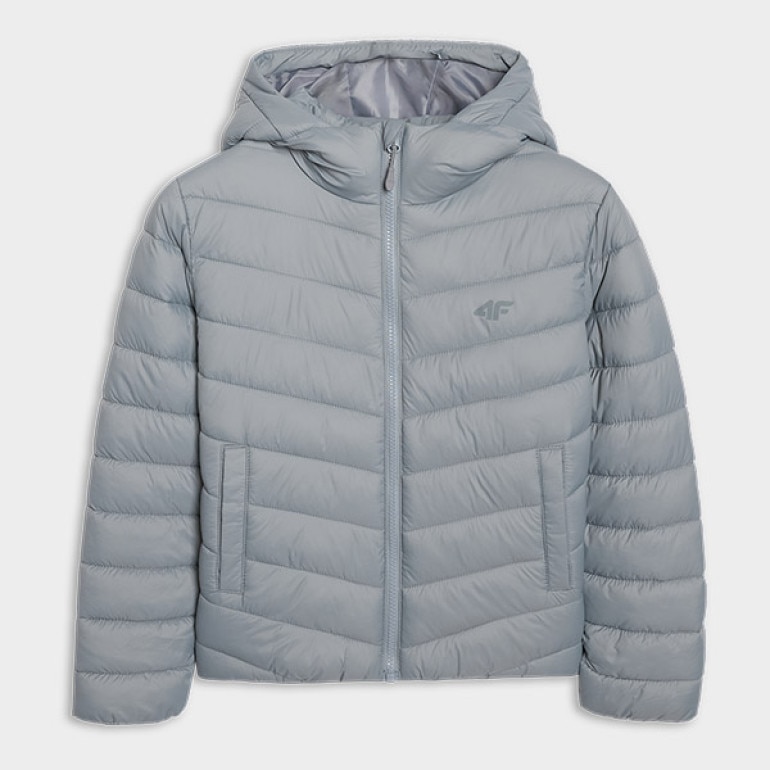 Chłopięca kurtka puchowa pikowana 4F 4FJRAW25TDJAM0819 - szara
