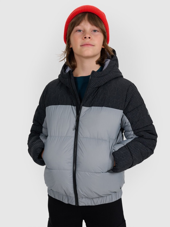 Chłopięca kurtka puchowa pikowana 4F 4FJRAW25TDJAM0820 - szara