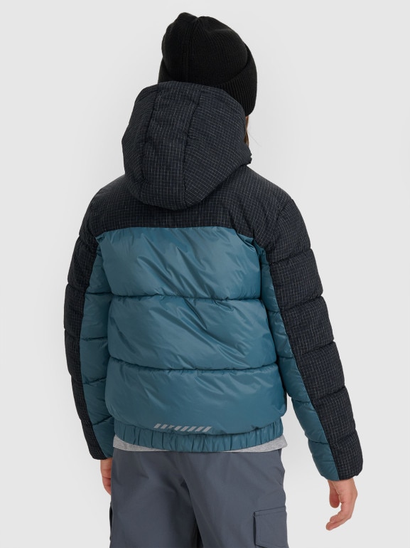 Chłopięca kurtka puchowa pikowana 4F 4FJRAW25TDJAM0820 - turkusowa