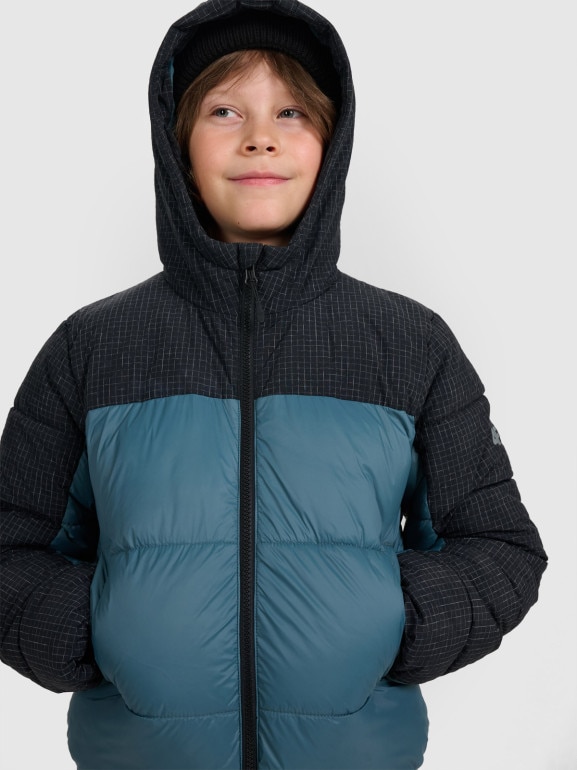 Chłopięca kurtka puchowa pikowana 4F 4FJRAW25TDJAM0820 - turkusowa