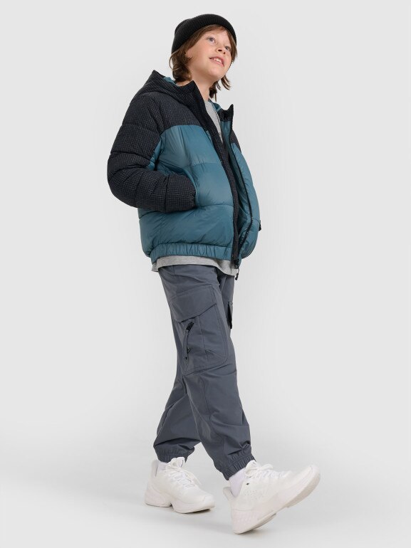 Chłopięca kurtka puchowa pikowana 4F 4FJRAW25TDJAM0820 - turkusowa