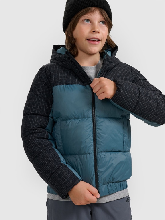 Chłopięca kurtka puchowa pikowana 4F 4FJRAW25TDJAM0820 - turkusowa