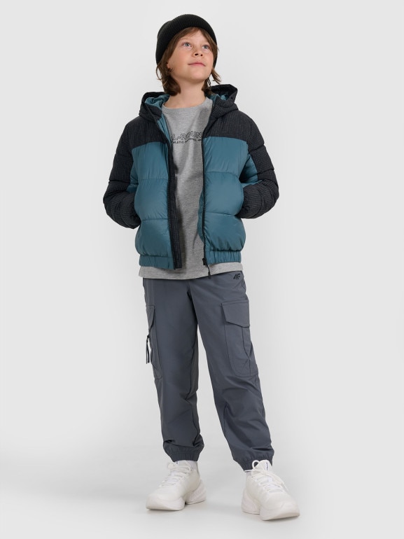 Chłopięca kurtka puchowa pikowana 4F 4FJRAW25TDJAM0820 - turkusowa