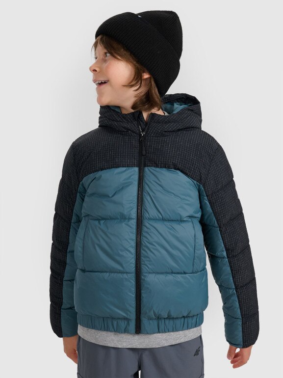 Chłopięca kurtka puchowa pikowana 4F 4FJRAW25TDJAM0820 - turkusowa