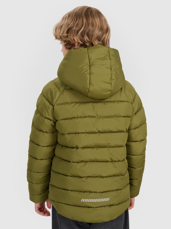 Chłopięca kurtka puchowa pikowana dwustronna 4F 4FJRAW25TDJAM0790 - oliwkowa