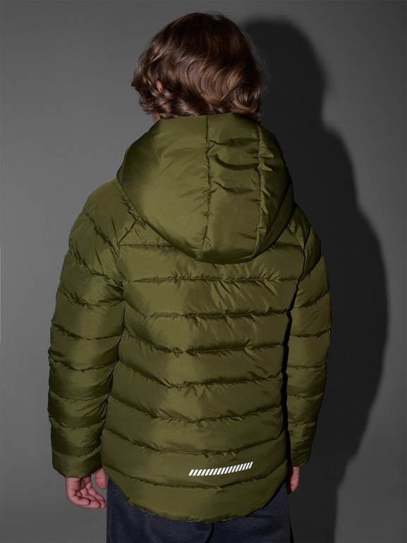 Chłopięca kurtka puchowa pikowana dwustronna 4F 4FJRAW25TDJAM0790 - oliwkowa