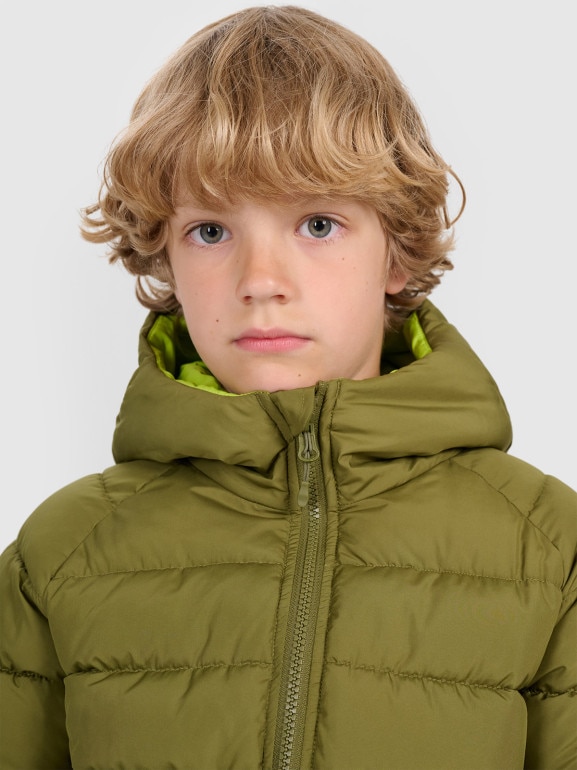 Chłopięca kurtka puchowa pikowana dwustronna 4F 4FJRAW25TDJAM0790 - oliwkowa