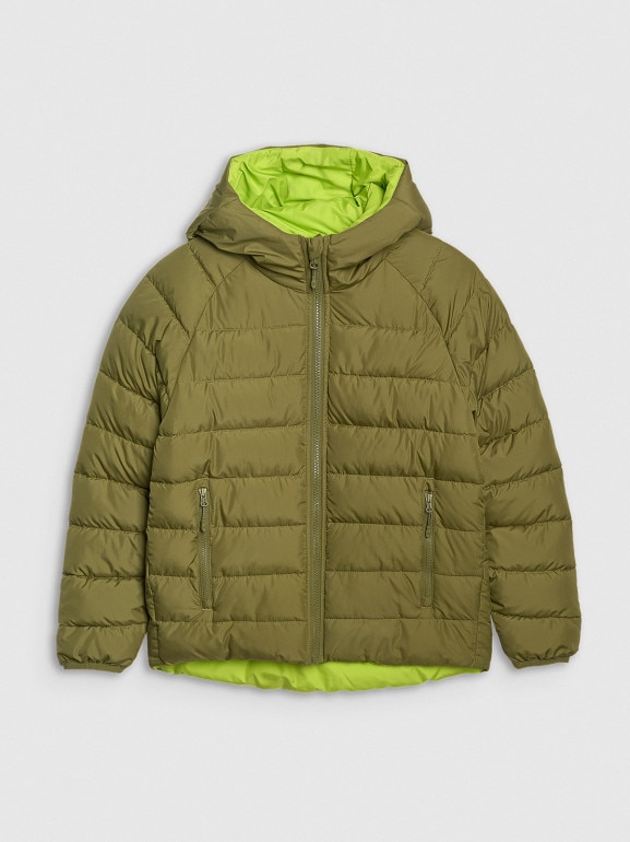 Chłopięca kurtka puchowa pikowana dwustronna 4F 4FJRAW25TDJAM0790 - oliwkowa
