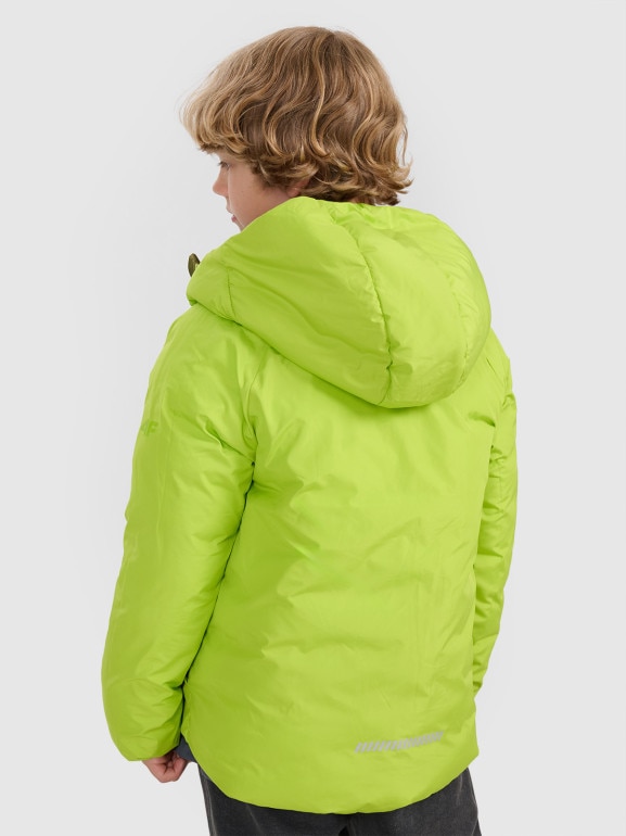 Chłopięca kurtka puchowa pikowana dwustronna 4F 4FJRAW25TDJAM0790 - oliwkowa