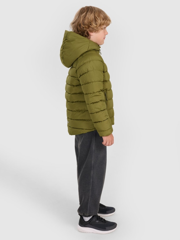 Chłopięca kurtka puchowa pikowana dwustronna 4F 4FJRAW25TDJAM0790 - oliwkowa