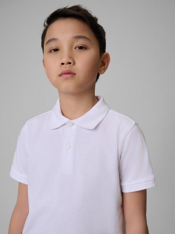 Chłopięce polo 4F 4FJWSS26TPTSM662 - białe