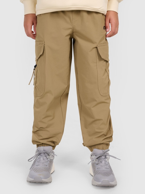 Chłopięce spodnie casual cargo 4F 4FJRAW25TTROM1606 - brązowe