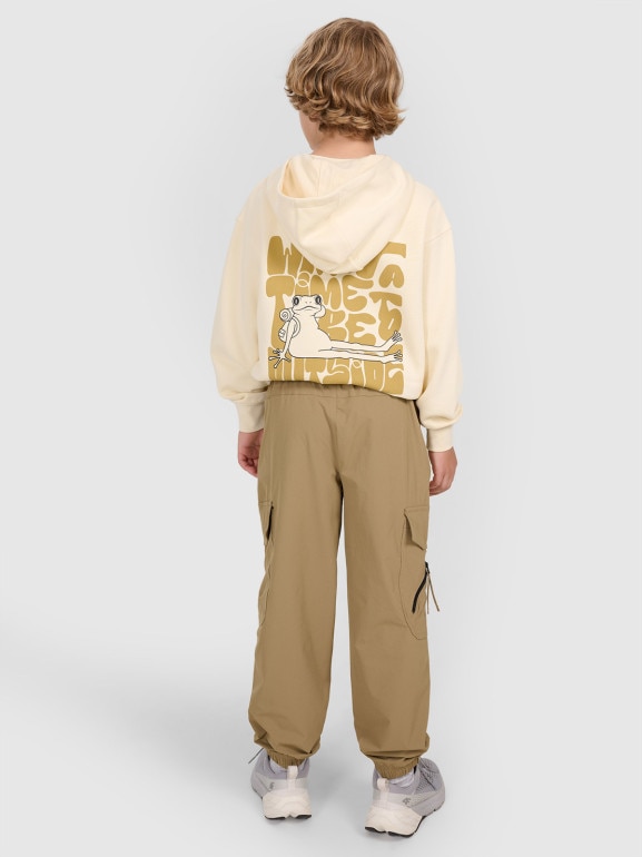 Chłopięce spodnie casual cargo 4F 4FJRAW25TTROM1606 - brązowe