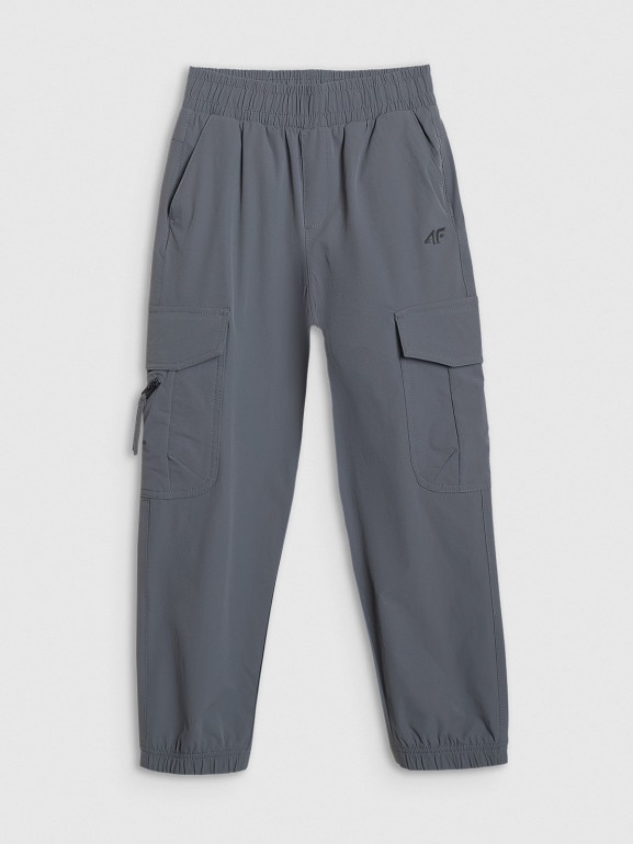 Chłopięce spodnie casual cargo 4F 4FJRAW25TTROM1606 - szare