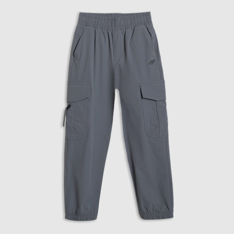 Chłopięce spodnie casual cargo 4F 4FJRAW25TTROM1606 - szare