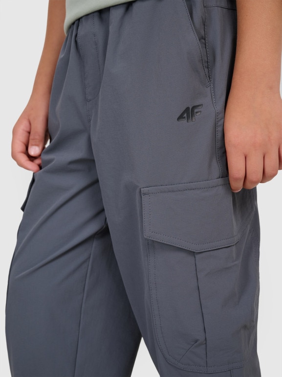 Chłopięce spodnie casual cargo 4F 4FJRAW25TTROM1606 - szare