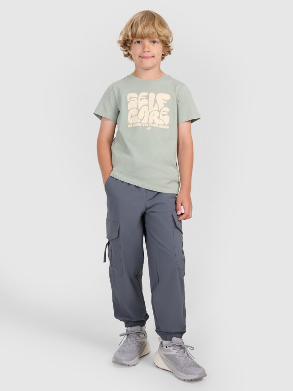 Chłopięce spodnie casual cargo 4F 4FJRAW25TTROM1606 - szare