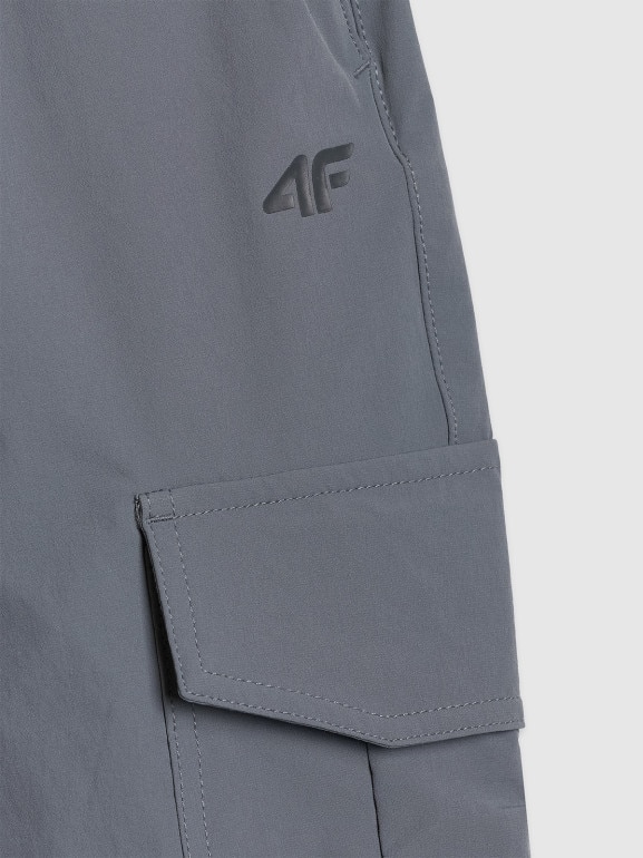 Chłopięce spodnie casual cargo 4F 4FJRAW25TTROM1606 - szare