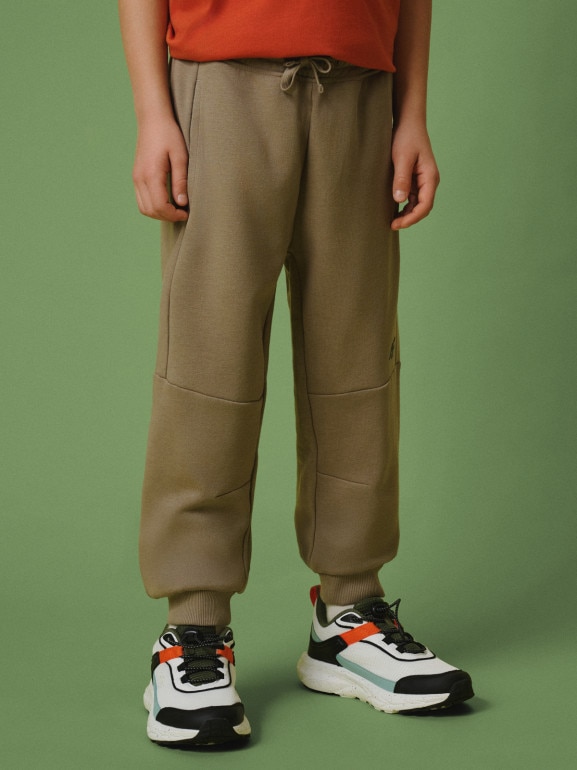 Chłopięce spodnie dresowe joggery 4F 4FJRSS26TTROM1995 - beżowe