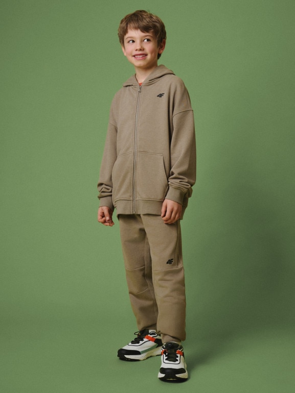 Chłopięce spodnie dresowe joggery 4F 4FJRSS26TTROM1995 - beżowe