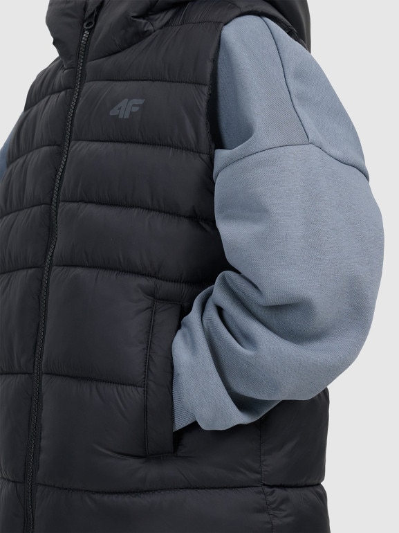 Chłopięcy bezrękawnik puchowy pikowany 4F 4FJWSS26TVJAM313 - czarny