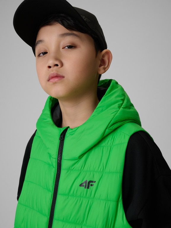 Chłopięcy bezrękawnik puchowy pikowany 4F 4FJWSS26TVJAM313 - zielony